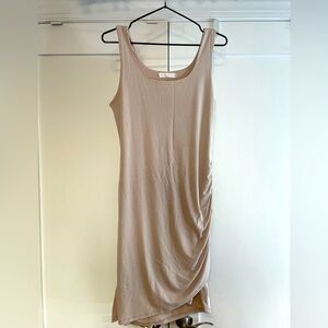 Elegant Taupe Sleeveless Dress. Ruched side. Great for summer! Worn 1x